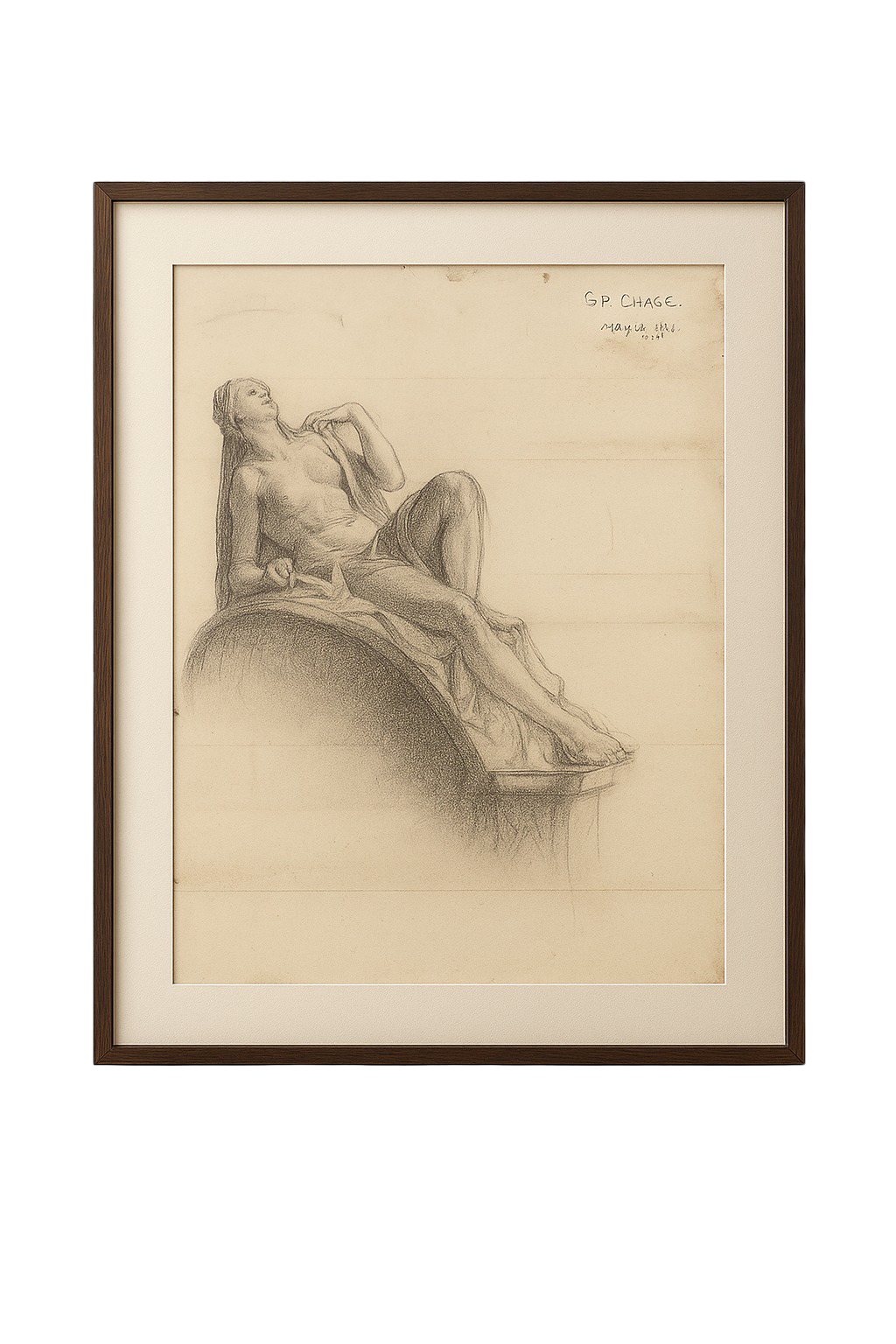 Reclining Female Nude on Arch, May 14, 1914, Graphite on laid paper