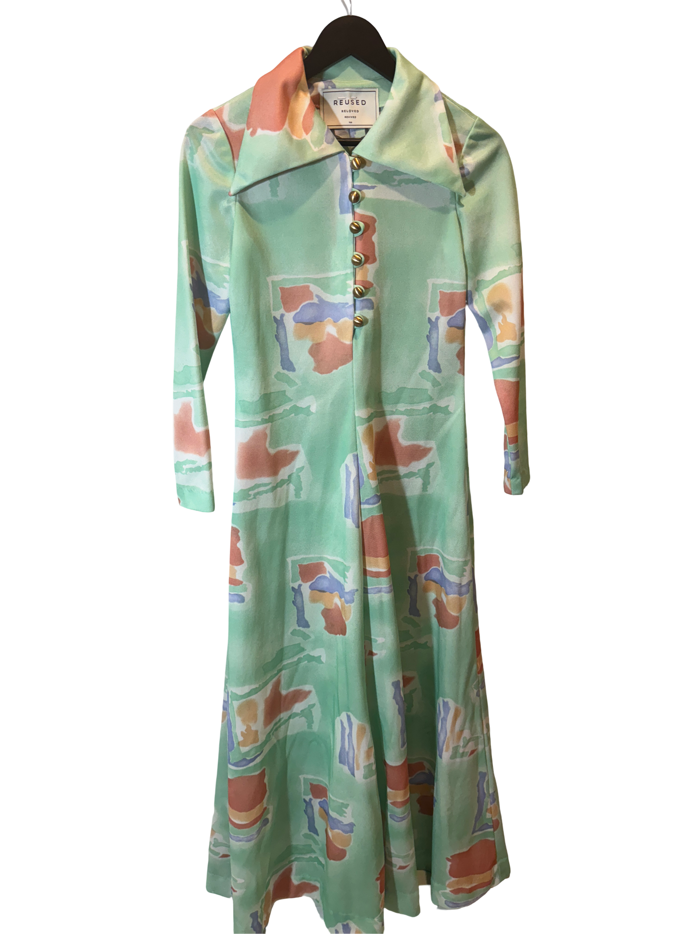 Green Abstract Button Dress