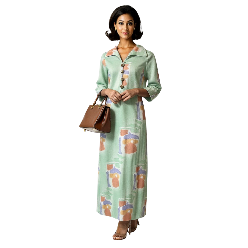 Green Abstract Button Dress