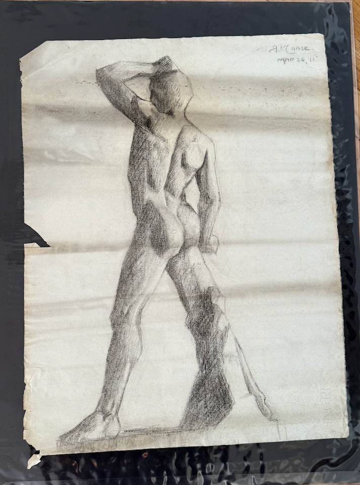 Male Nude Study, 1915, Graphite on Laid Paper, Triptych Panel 2/3