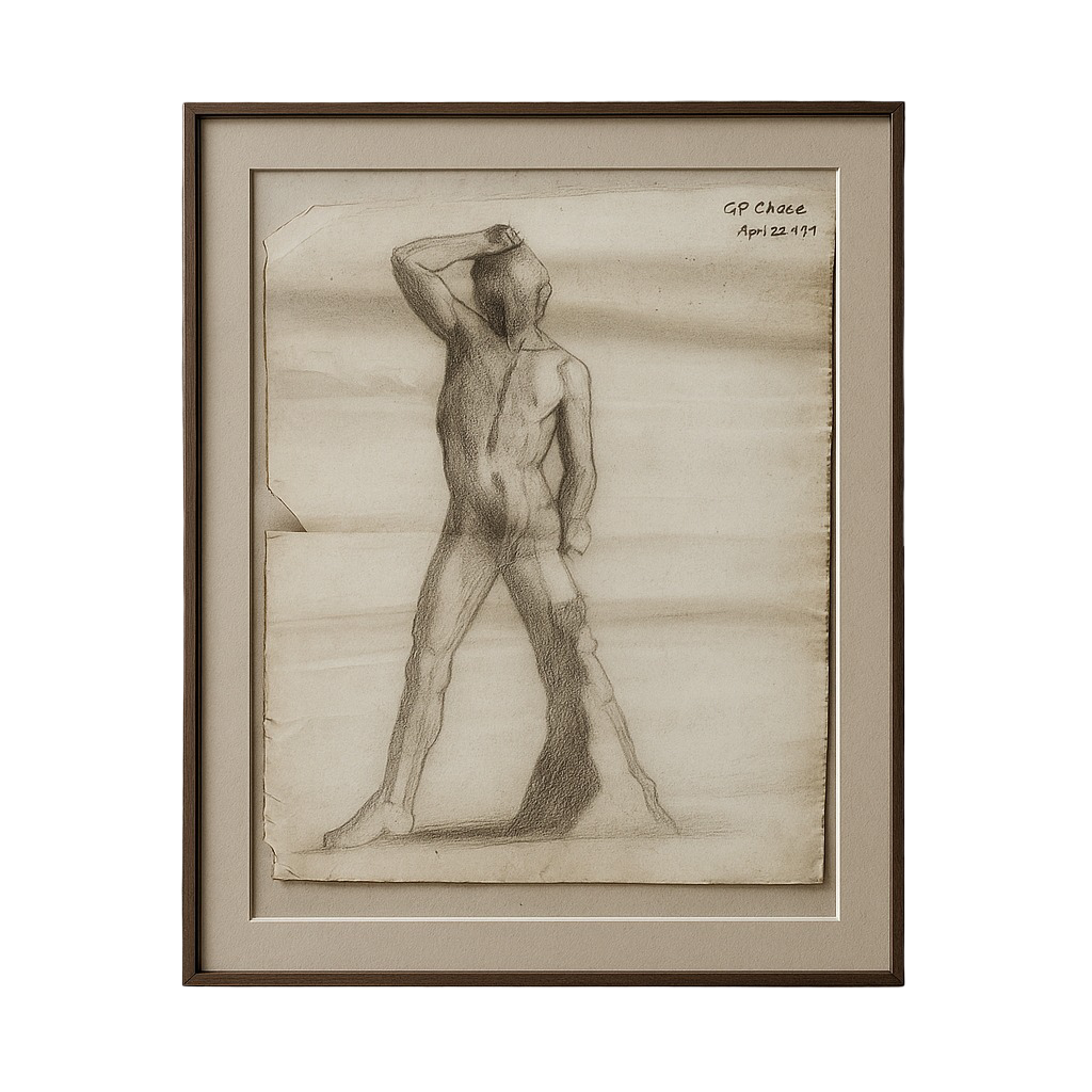 Male Nude Study, 1915, Graphite on Laid Paper, Triptych Panel 2/3