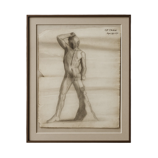 Male Nude Study, 1915, Graphite on Laid Paper, Triptych Panel 2/3
