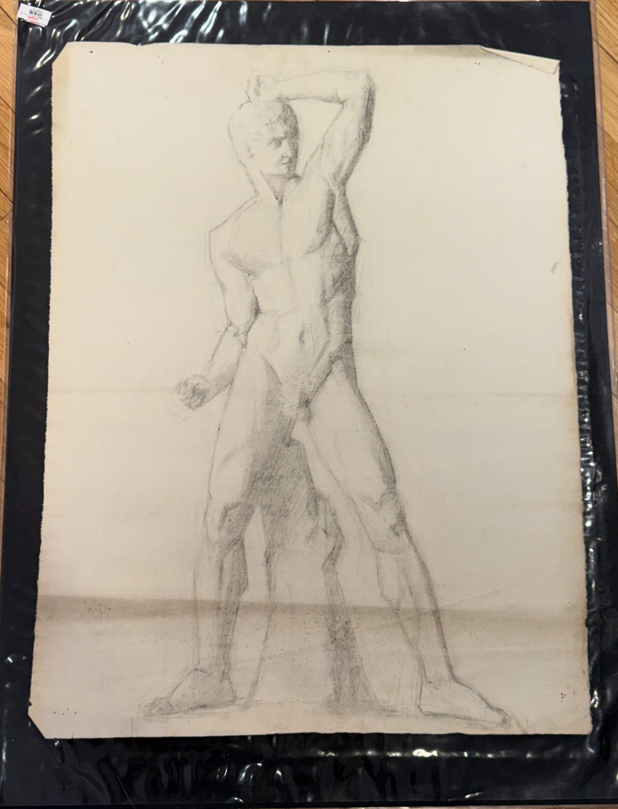 Male Nude Study, 1915, Graphite on Laid Paper, Triptych Panel 1/3