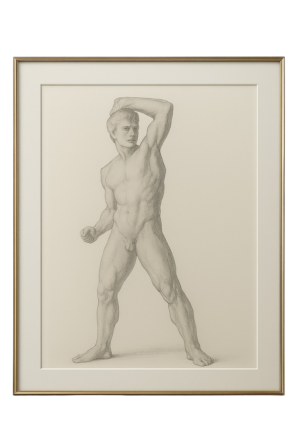 Male Nude Study, 1915, Graphite on Laid Paper, Triptych Panel 1/3