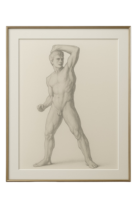 Male Nude Study, 1915, Graphite on Laid Paper, Triptych Panel 1/3