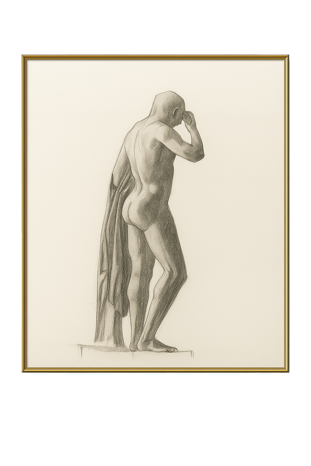 Male Nude Study, 1915, Graphite on Laid Paper, Triptych Panel 3/3