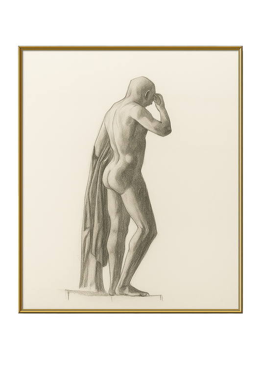 Male Nude Study, 1915, Graphite on Laid Paper, Triptych Panel 3/3