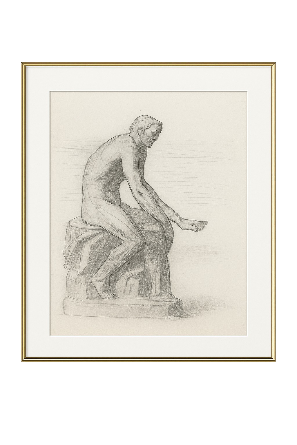 Seated Male with Dish, c. 1910s, Graphite on Laid Paper, Sculptural Study Sheet