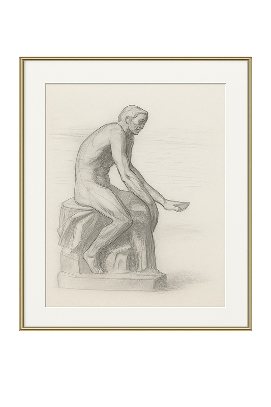 Seated Male with Dish, c. 1910s, Graphite on Laid Paper, Sculptural Study Sheet