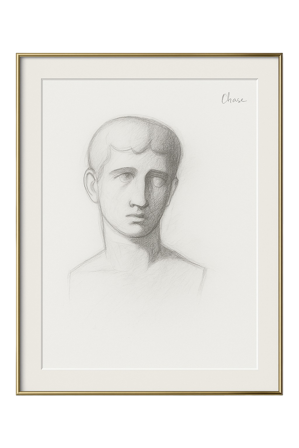 Male Bust Study, c. 1920, Graphite on Laid Paper, Academic Rendering