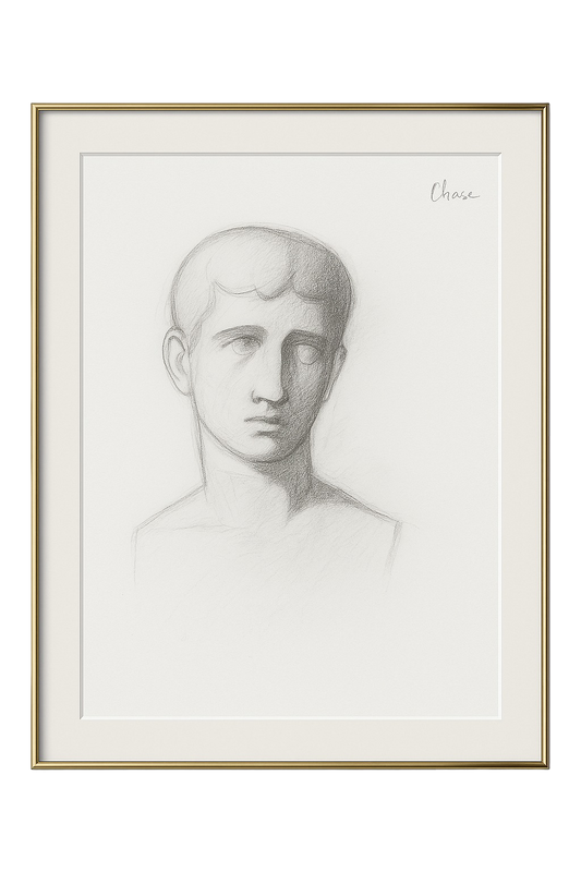 Male Bust Study, c. 1920, Graphite on Laid Paper, Academic Rendering
