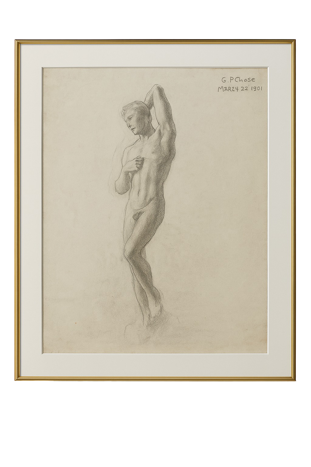 Male Nude Study, 1901, Charcoal on Laid Paper, Triptych Panel 3/3 (Duplicate Impression)