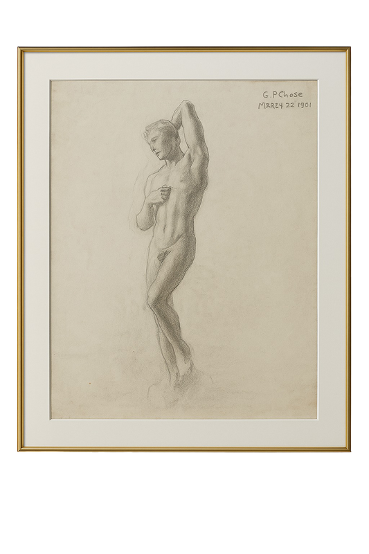 Male Nude Study, 1901, Charcoal on Laid Paper, Triptych Panel 3/3 (Duplicate Impression)