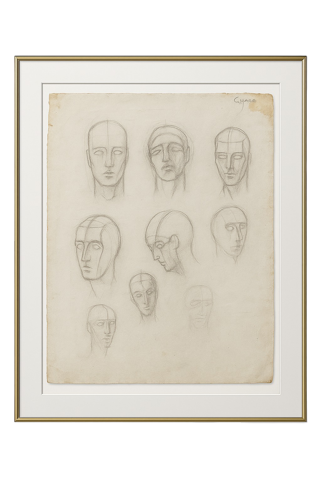 Head Construction Plate, c. 1920, Graphite on Laid Paper, Studio Draft
