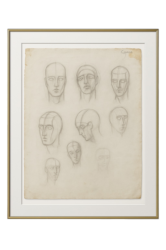 Head Construction Plate, c. 1920, Graphite on Laid Paper, Studio Draft