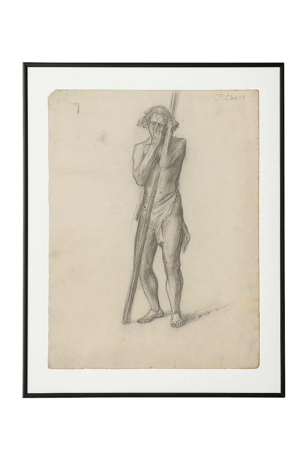 Standing Figure with Staff, c. 1915, Charcoal on Laid Paper, Figure Study 2/4