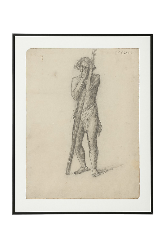 Standing Figure with Staff, c. 1915, Charcoal on Laid Paper, Figure Study 2/4