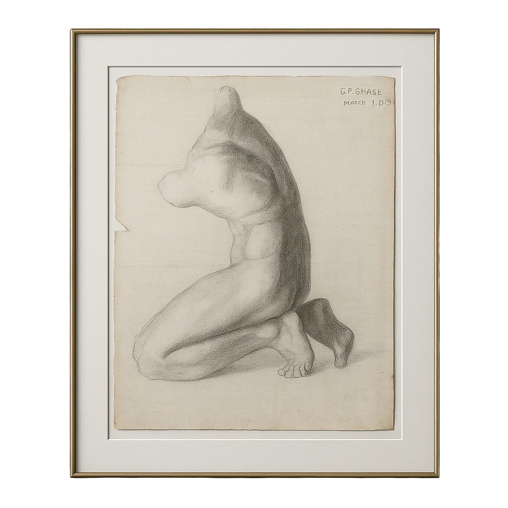 Kneeling Male Torso Study, March 7, 1915, Graphite on laid paper
