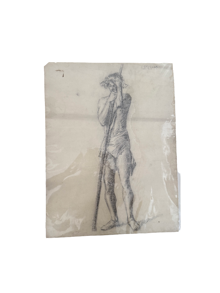 Standing Figure with Staff, c. 1915, Charcoal on Laid Paper, Figure Study 2/4