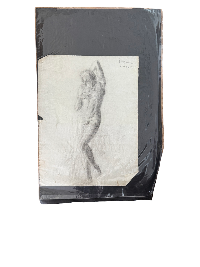 Male Nude Study, 1901, Charcoal on Laid Paper, Triptych Panel 3/3 (Duplicate Impression)