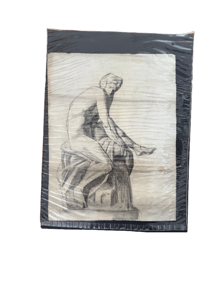 Seated Male with Dish, c. 1910s, Graphite on Laid Paper, Sculptural Study Sheet